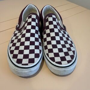 Vans Burgundy and White Checkered Slip-On Sneakers